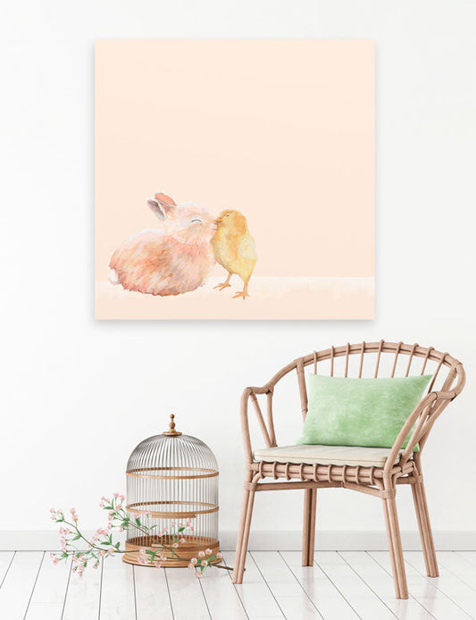 Bunny And Chick Friends Canvas Wall Art - GreenBox Art