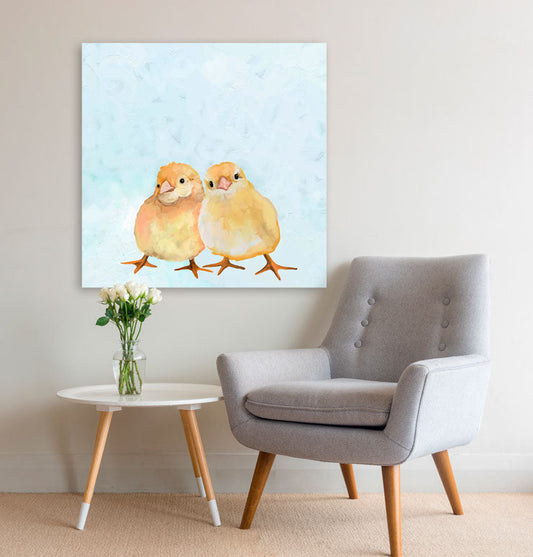 Two Chicks On Blue Canvas Wall Art - GreenBox Art