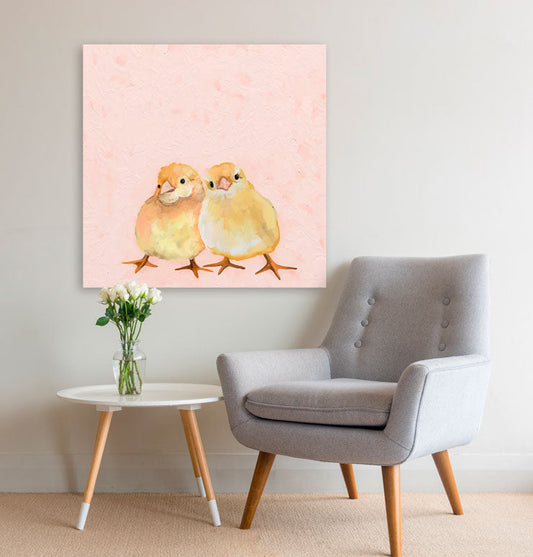 Two Chicks On Pink Canvas Wall Art - GreenBox Art