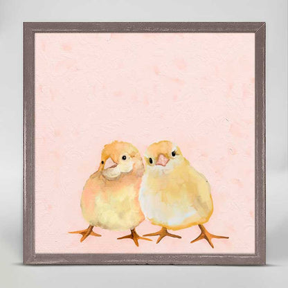 Two Chicks On Pink Mini Framed Canvas - GreenBox Art