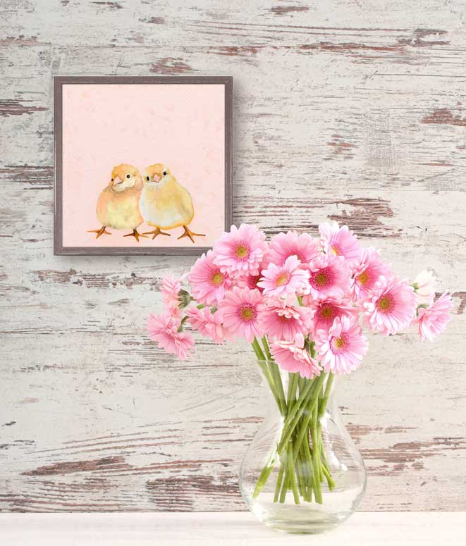 Two Chicks On Pink Mini Framed Canvas - GreenBox Art