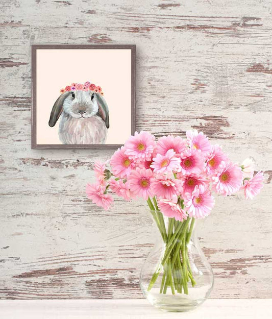 White Floppy With Flower Crown Mini Framed Canvas - GreenBox Art