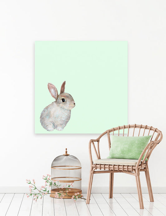 Sitting White Bunny Canvas Wall Art - GreenBox Art