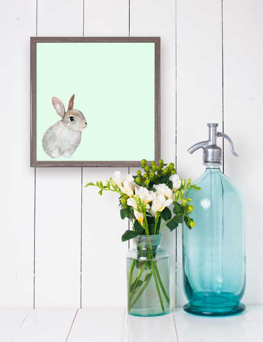 Sitting White Bunny Mini Framed Canvas - GreenBox Art