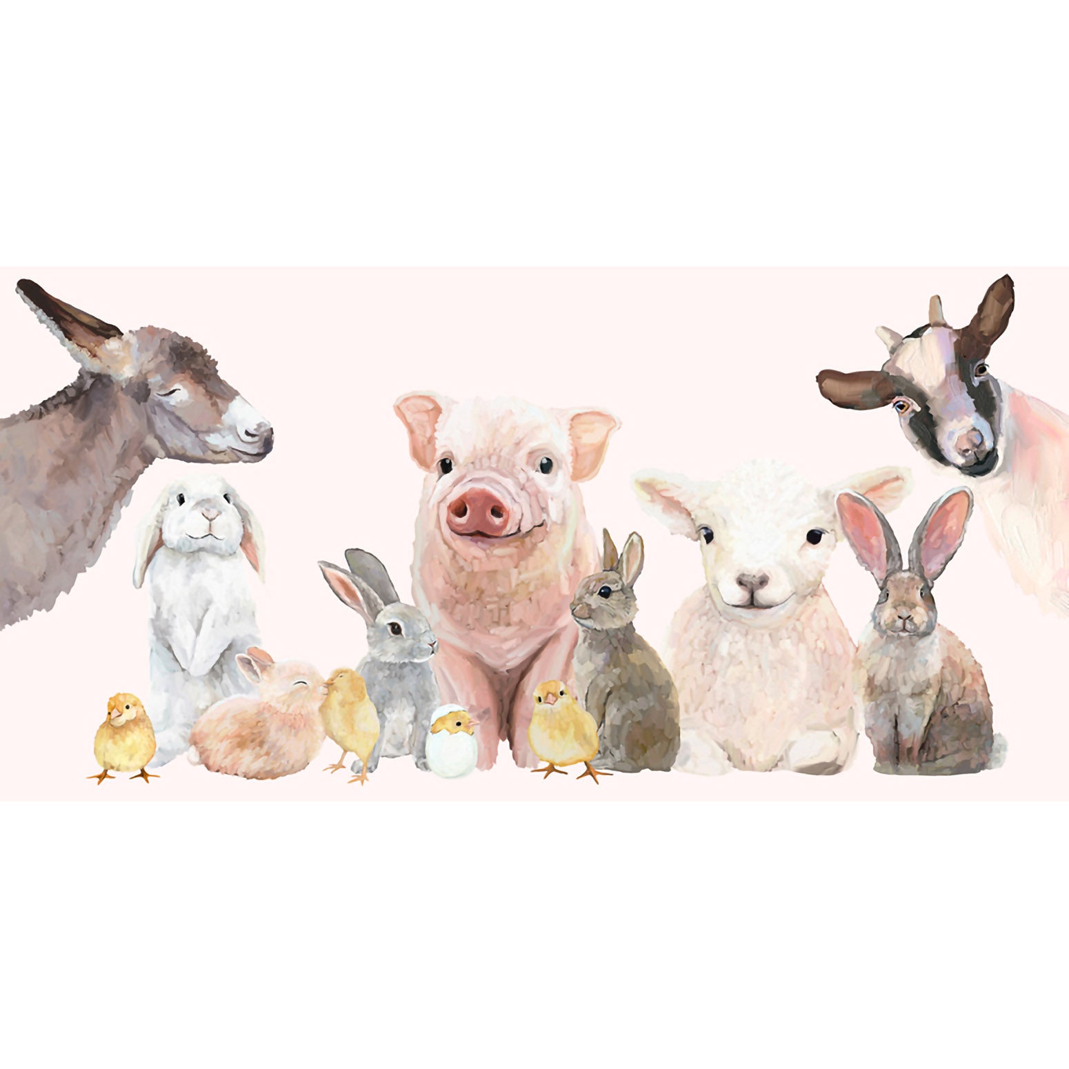 Spring Animal Babies - Pink Canvas Wall Art - GreenBox Art