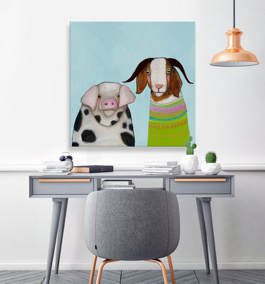 Pig And Goat Pals Canvas Wall Art - GreenBox Art