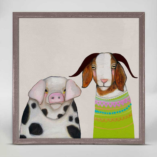 Pig And Goat Pals - Neutral Mini Framed Canvas - GreenBox Art