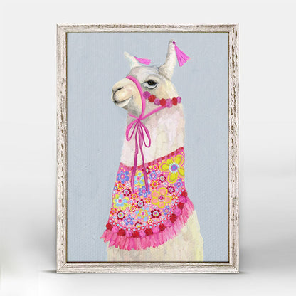 Llama - Soft Blue Mini Framed Canvas