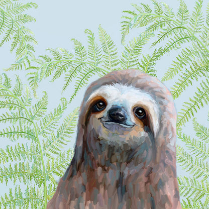 Sloth With Fern Canvas Wall Art