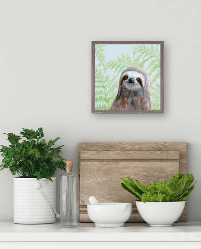 Sloth With Fern Mini Framed Canvas