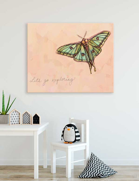 Inspirational Moths - Let's Go Exploring Canvas Wall Art - GreenBox Art