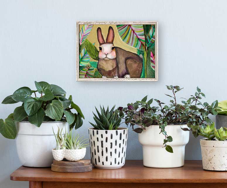 Carrot Cake Bunny In Leaves Mini Framed Canvas - GreenBox Art