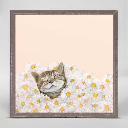 Feline Friends - Happy As A Cat In Daisies Mini Framed Canvas - GreenBox Art