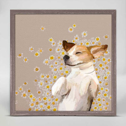 Best Friend - Happy As A Dog In Daisies Mini Framed Canvas