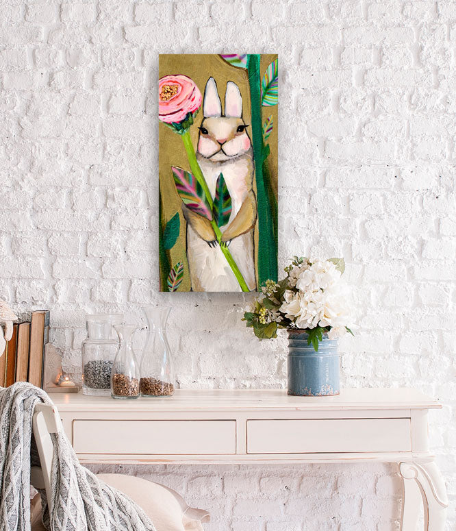 Carrot Cake Bunny Holding Flower Canvas Wall Art