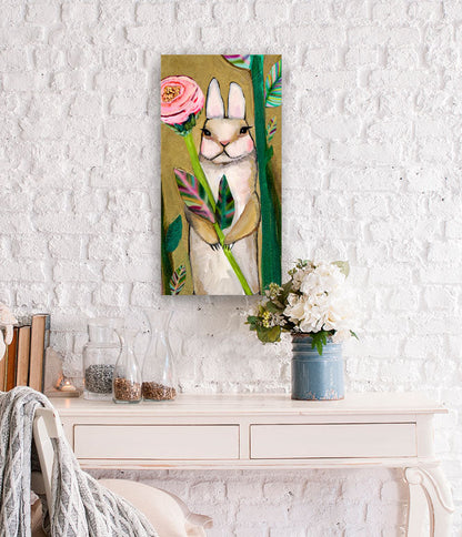 Carrot Cake Bunny Holding Flower Canvas Wall Art