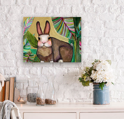 Carrot Cake Bunny In Leaves Canvas Wall Art - GreenBox Art