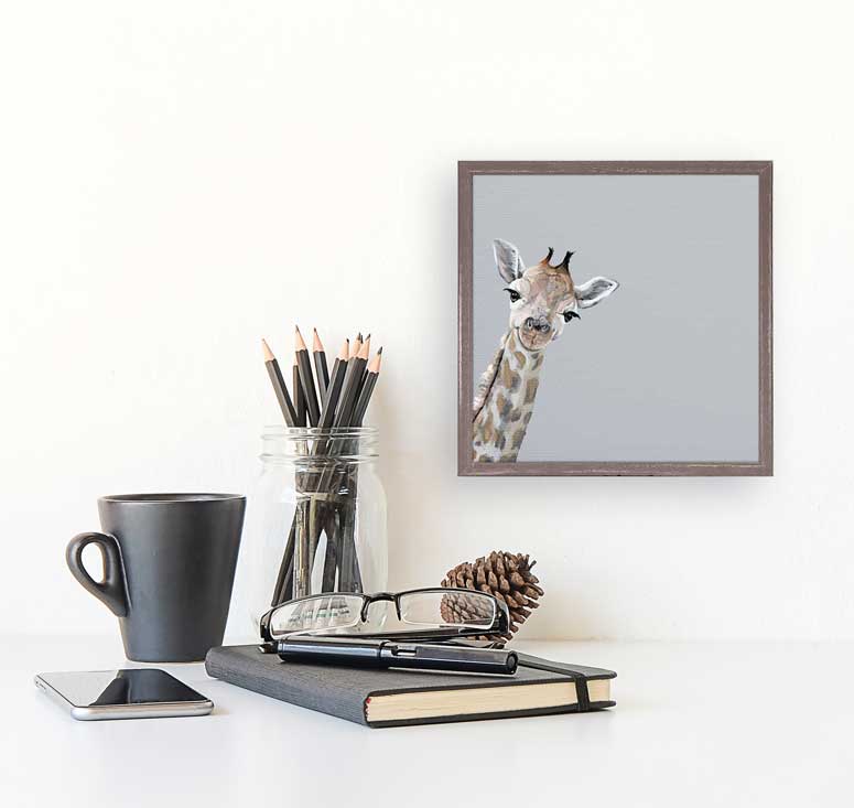 Peeking Giraffe Mini Framed Canvas