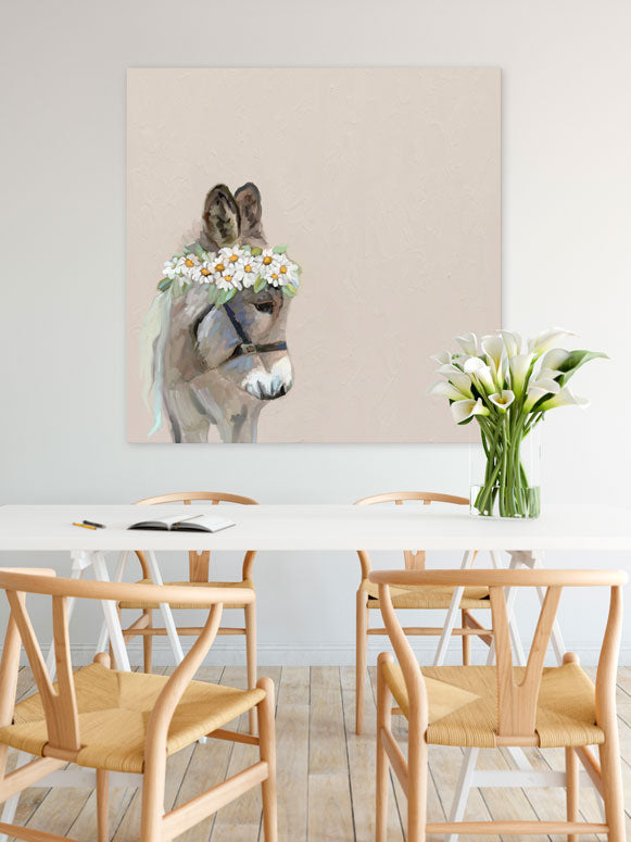 Daisy Wreath Donkey Canvas Wall Art - GreenBox Art