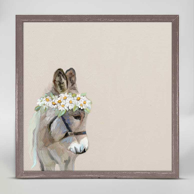 Daisy Wreath Donkey Mini Framed Canvas