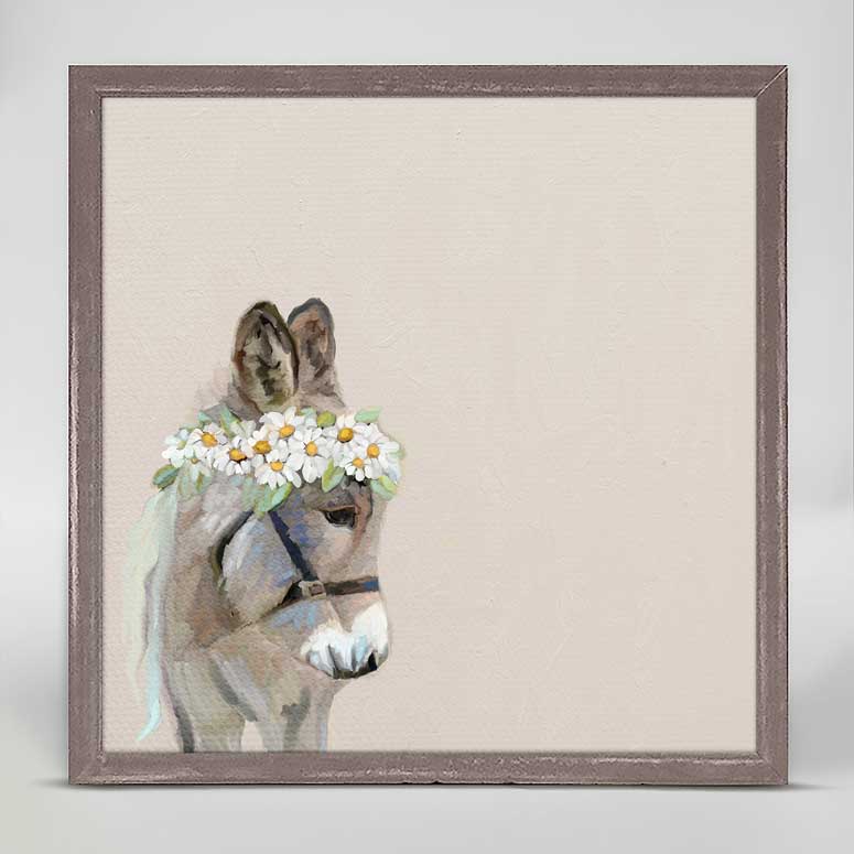 Daisy Wreath Donkey Mini Framed Canvas - GreenBox Art