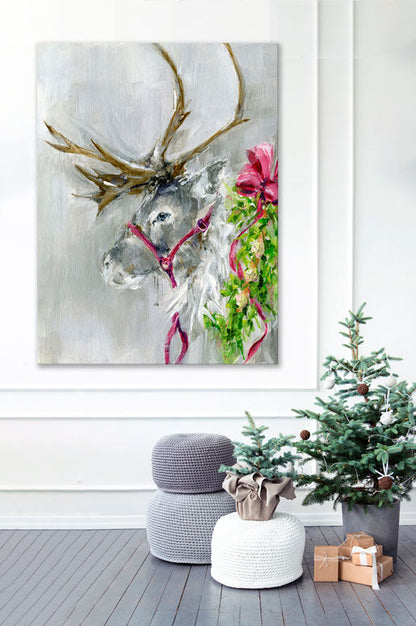 Holiday - Christmas Reindeer Canvas Wall Art - GreenBox Art