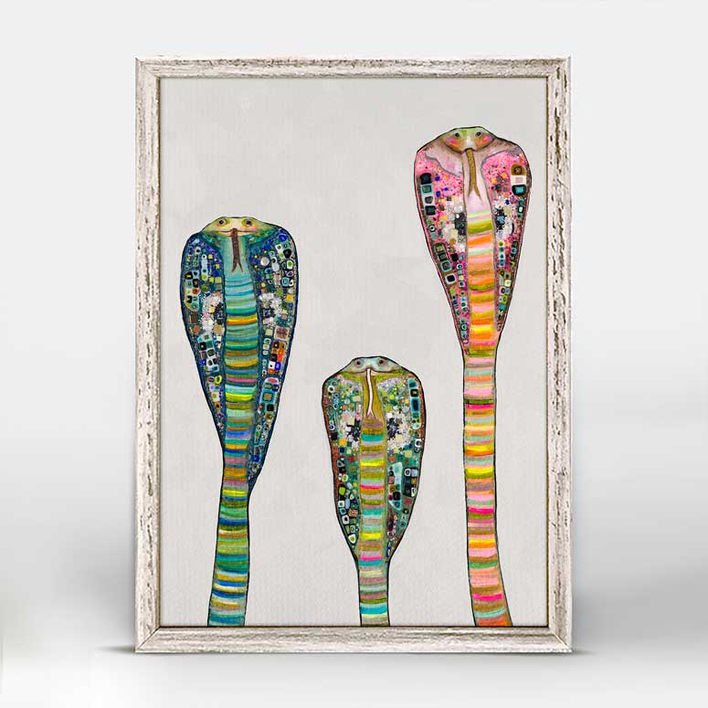 Glass Cobras On Soft Pewter Mini Framed Canvas - GreenBox Art