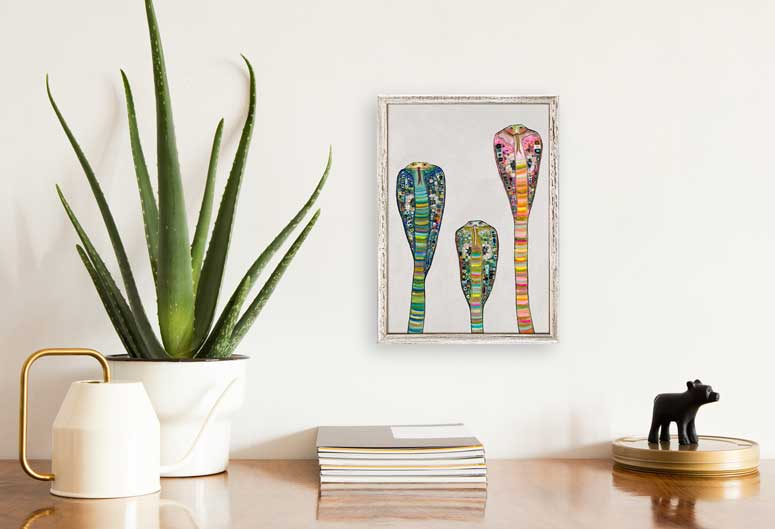 Glass Cobras On Soft Pewter Mini Framed Canvas - GreenBox Art