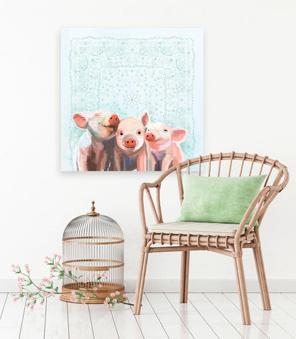 Three Little Piggies - Bandana Canvas Wall Art - GreenBox Art