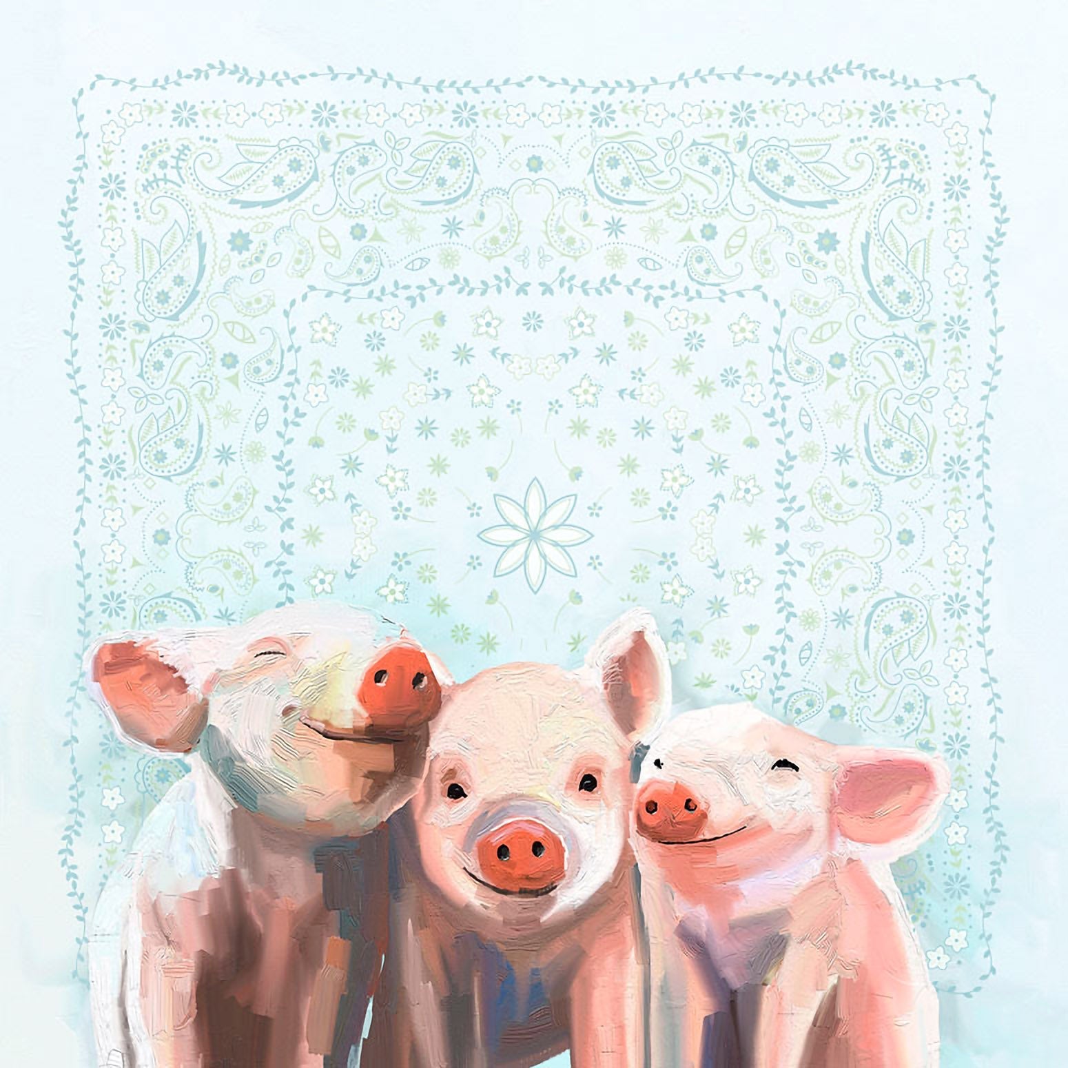 Three Little Piggies - Bandana Canvas Wall Art - GreenBox Art