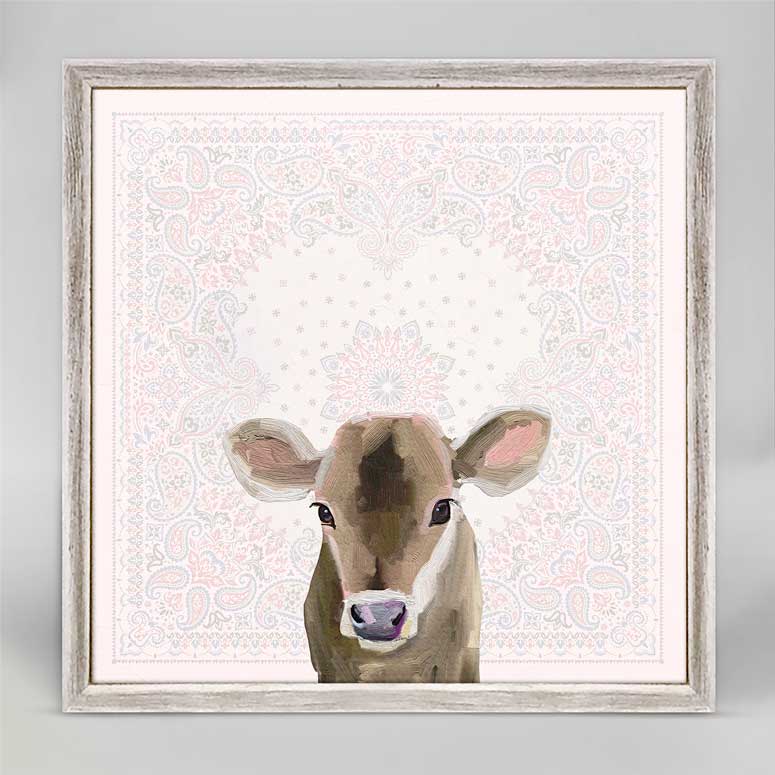 Baby Brown Cow - Bandana Mini Framed Canvas