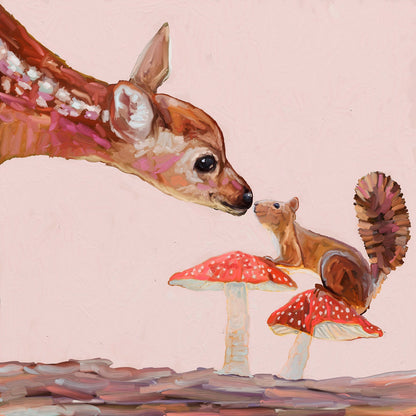 Deer And Squirrel Pals Canvas Wall Art - GreenBox Art