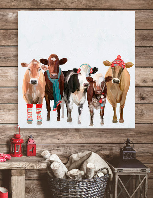 Holiday - Festive Cow Club Canvas Wall Art - GreenBox Art