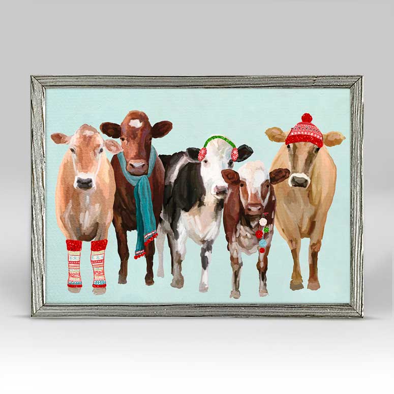 Holiday - Festive Cow Club Embellished Mini Framed Canvas