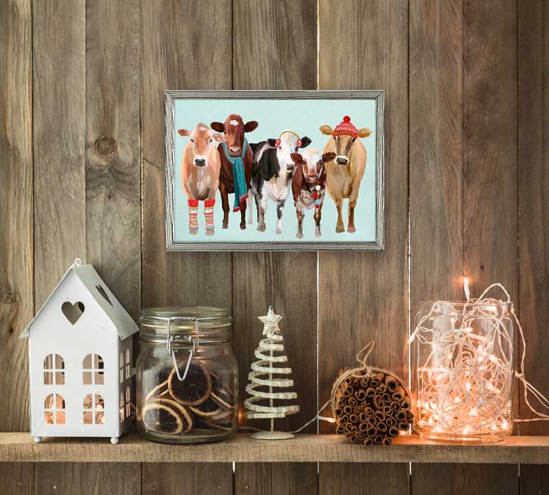 Holiday - Festive Cow Club Embellished Mini Framed Canvas