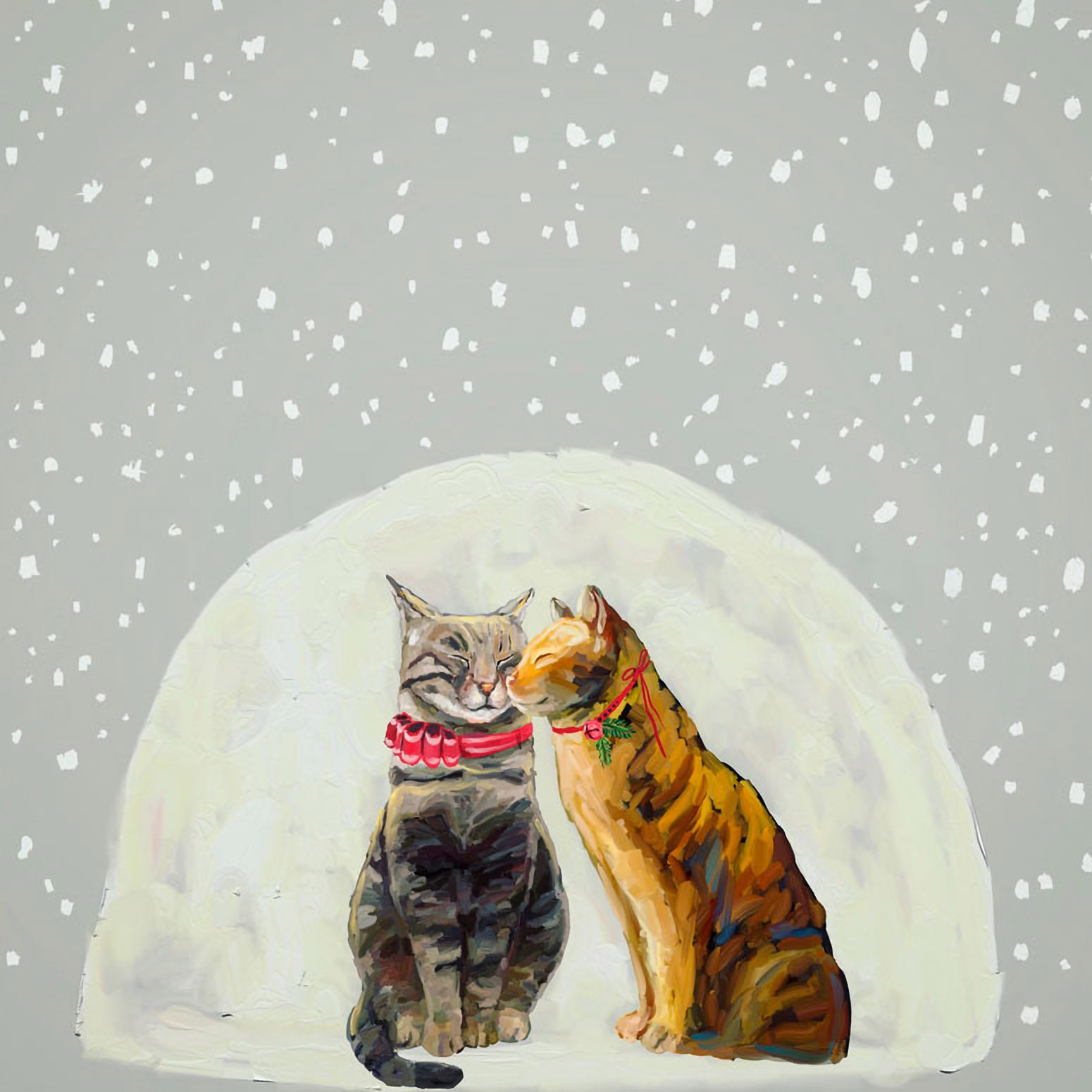 Holiday Feline Friends - Reverse Snow Globe Canvas Wall Art - GreenBox Art