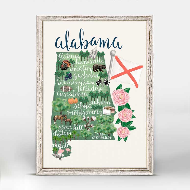 State Map - Alabama Mini Framed Canvas