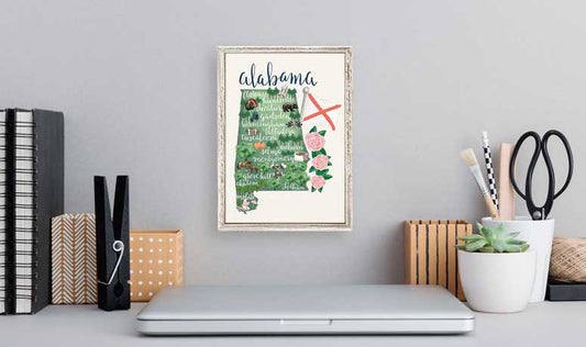 State Map - Alabama Mini Framed Canvas