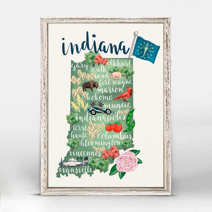 State Map - Indiana Mini Framed Canvas