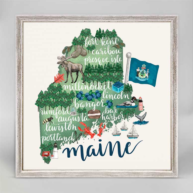 State Map - Maine Mini Framed Canvas