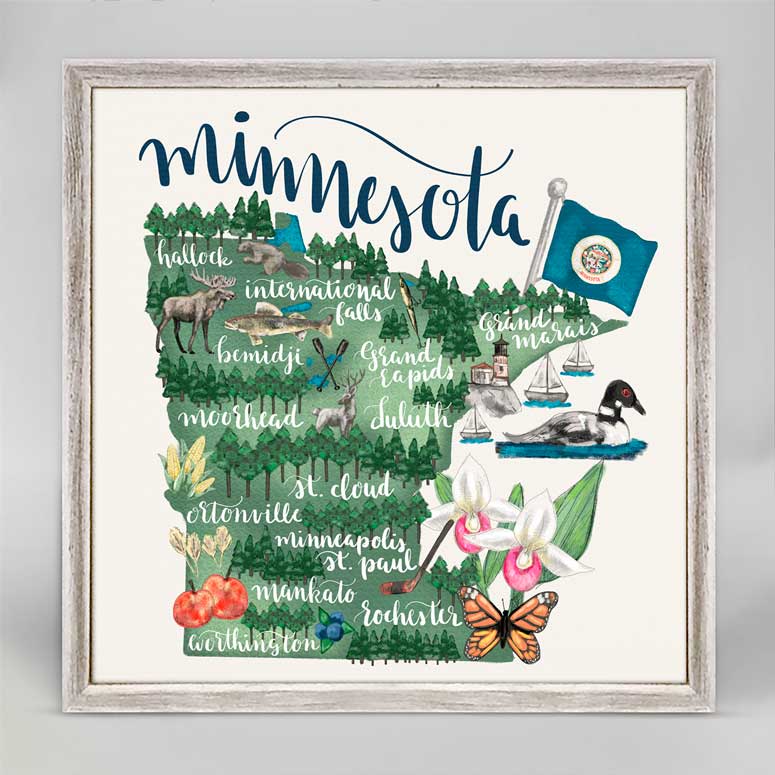 State Map - Minnesota Mini Framed Canvas