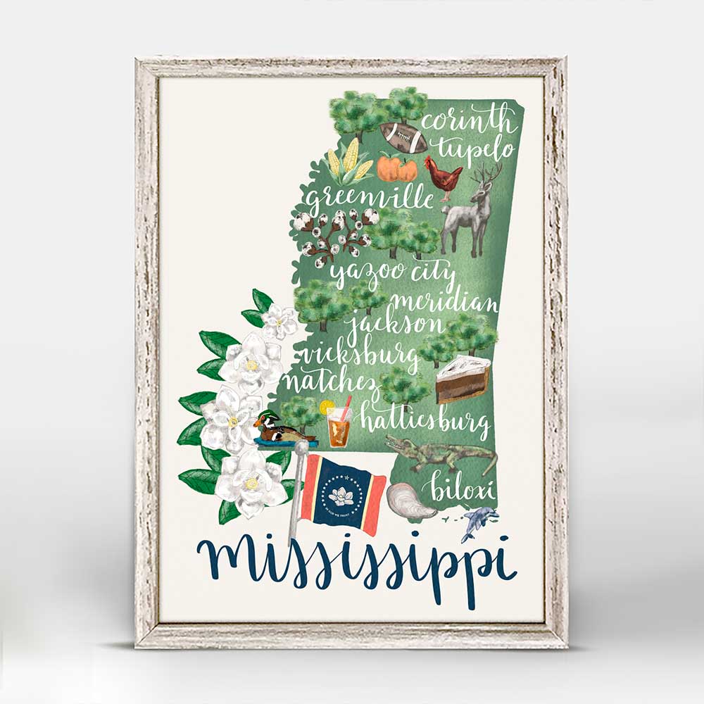 State Map - Mississippi Mini Framed Canvas