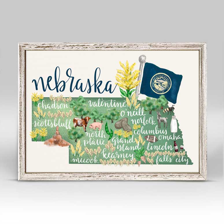 State Map - Nebraska Mini Framed Canvas