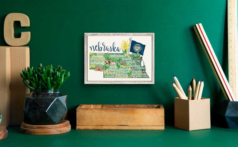 State Map - Nebraska Mini Framed Canvas