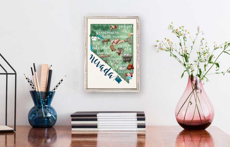 State Map - Nevada Mini Framed Canvas - GreenBox Art