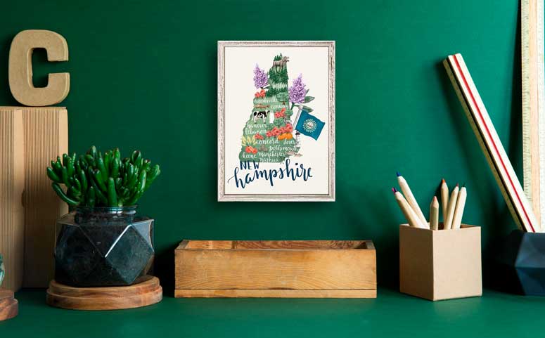 State Map - New Hampshire Mini Framed Canvas