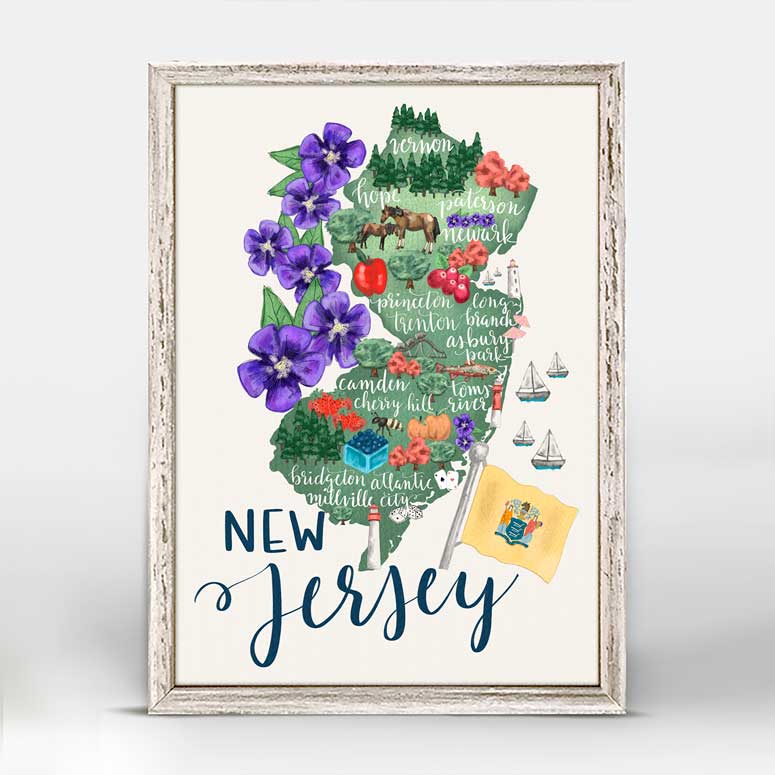 State Map - New Jersey Mini Framed Canvas