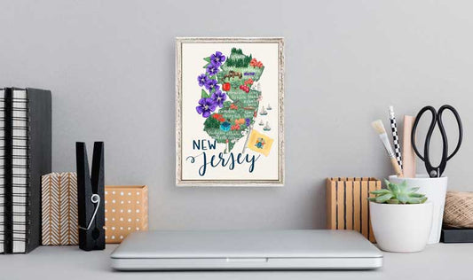 State Map - New Jersey Mini Framed Canvas