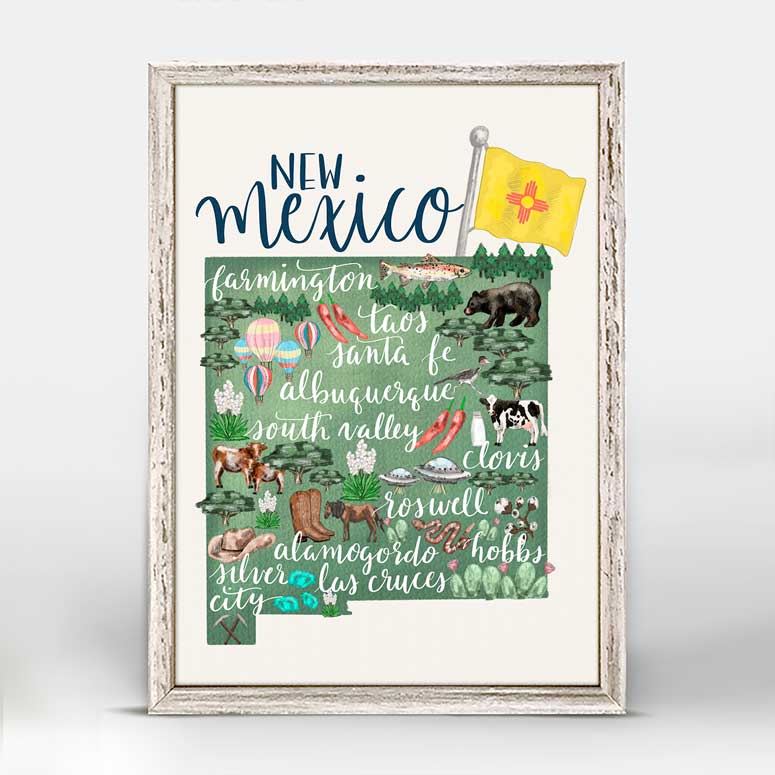 State Map - New Mexico Mini Framed Canvas