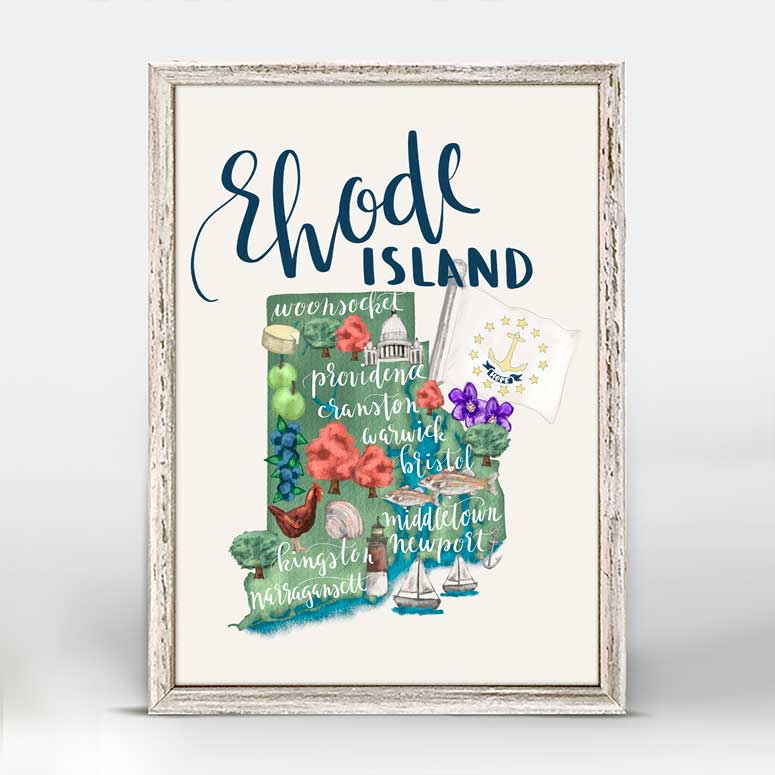 State Map - Rhode Island Mini Framed Canvas - GreenBox Art